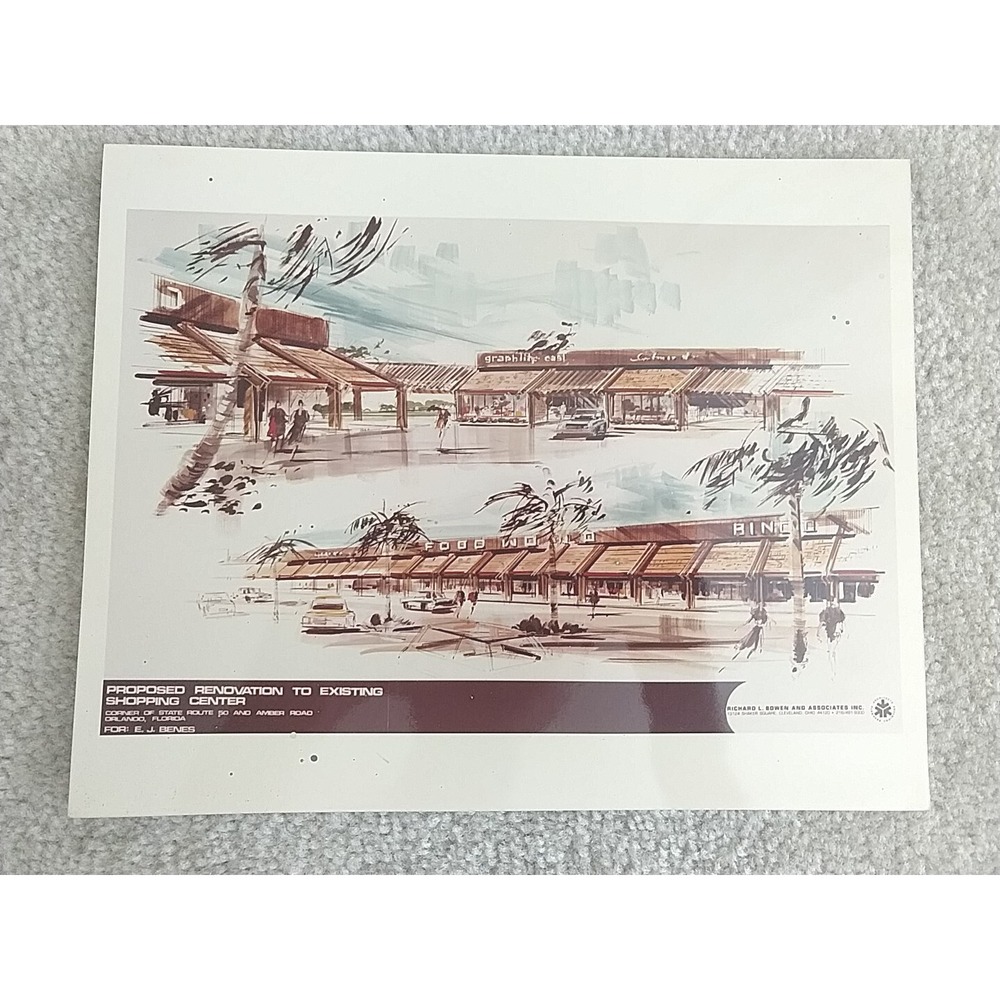 Orlando Florida Shopping Center Architectural Rendering Mid-Century Design 8x10